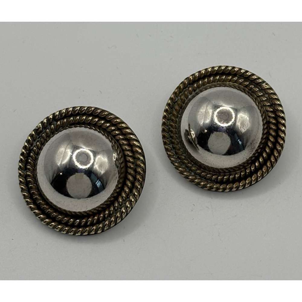 Vintage‎ Taxco Mexico Sterling Silver Brass Braided Dome Clip On Earrings 23g 1"